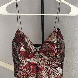 Rose gold and Silver Sequin Bustier Crop Top